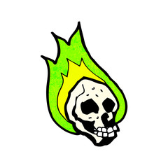 flaming spooky skull cartoon