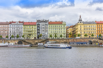 Obraz premium Prague embankment and Vltava River. Prague, Czech Republic.