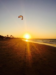 Kitesurf in sunset light 