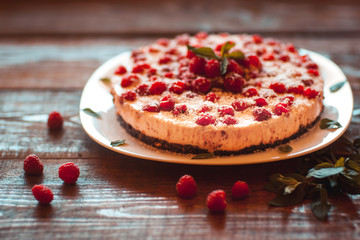 Beautiful vegan cake with raspberry