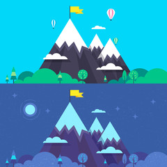 Fototapeta na wymiar Mountain hills illustration in two views
