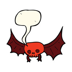 cartoon spooky skull bat with speech bubble