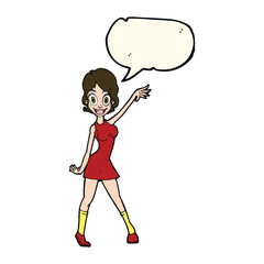 cartoon party girl with speech bubble