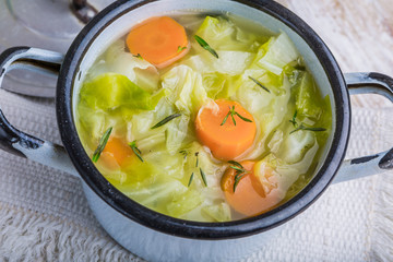 Cabbage soup in a pot