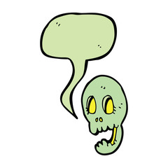 funny cartoon skull with speech bubble