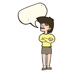 cartoon annoyed woman with speech bubble