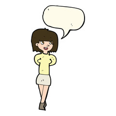 cartoon happy woman with speech bubble