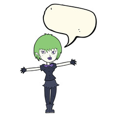cartoon vampire girl with speech bubble