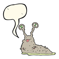 cartoon gross slug with speech bubble