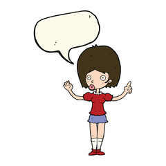 cartoon woman explaining her point with speech bubble