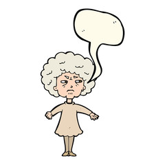 cartoon bitter old woman with speech bubble