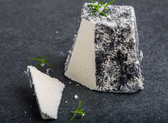 Goat cheese Valencay on a black background