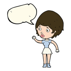 cartoon woman waving with speech bubble