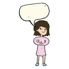 cartoon happy woman with speech bubble