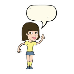cartoon pretty girl with idea with speech bubble