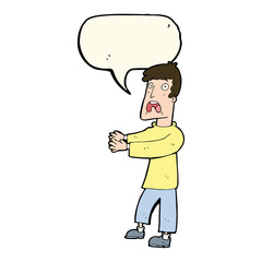 cartoon terrified man with speech bubble