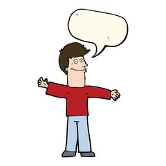 cartoon happy man with speech bubble