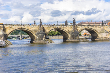 Naklejka premium View of Charles Bridge (Karluv most, 1357). Prague, Czech Rep.