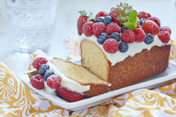 Berry cake with strawberry, raspberry and blueberry
