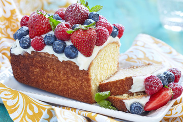 Berry cake with strawberry, raspberry and blueberry