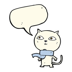cartoon funny cat wearing scarf with speech bubble