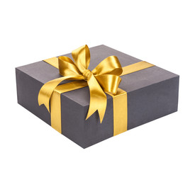 Black gift box with gold bow