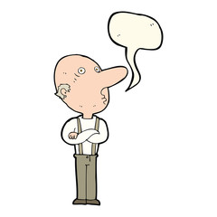 cartoon old man with folded arms with speech bubble