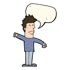 cartoon stressed man with speech bubble