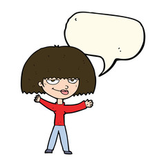 cartoon smug woman with speech bubble