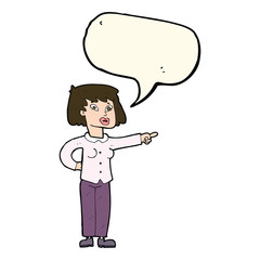 cartoon woman pointing with speech bubble