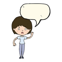 cartoon waving woman with speech bubble