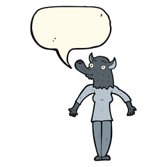 cartoon werewolf woman with speech bubble