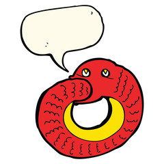cartoon snake eating own tail with speech bubble