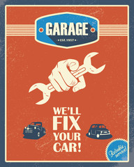 Classic garage poster. Vintage cars. Retro style design. Grunge © jozefmicic