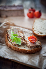 Pork pate with bread and vegetables