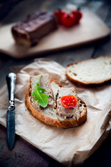 Pork pate with bread and vegetables