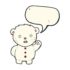 cartoon unhappy polar teddy bear with speech bubble
