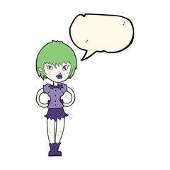 cartoon pretty vampire girl with speech bubble