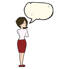 cartoon businesswoman ignoring with speech bubble