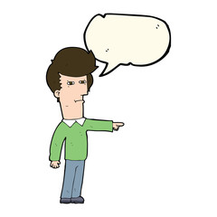 cartoon man blaming with speech bubble