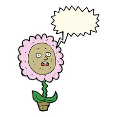 cartoon flower with face with speech bubble