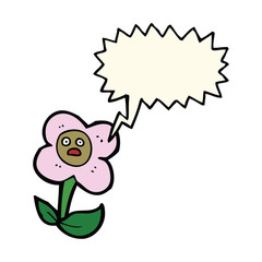 cartoon flower with face with speech bubble