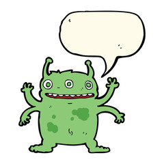 cartoon alien monster with speech bubble