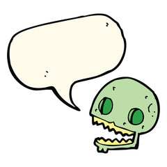 cartoon spooky skull with speech bubble