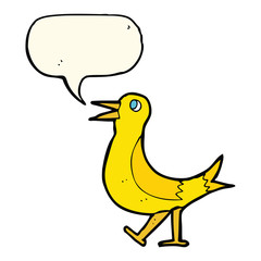 cartoon walking bird with speech bubble