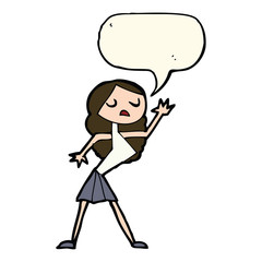 cartoon woman dancing with speech bubble