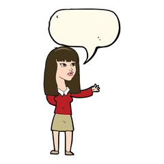 cartoon woman gesturing to show something with speech bubble