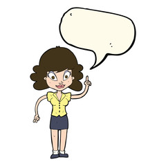 cartoon happy woman with idea with speech bubble