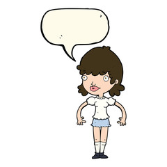cartoon happy woman with speech bubble