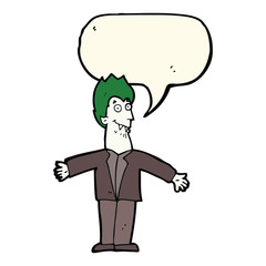 cartoon vampire man with speech bubble